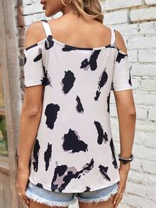 SHEIN LUNE 圖案印花環鏈挖肩T恤 - 杏色 - 查看 2