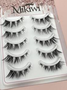 5 Pairs Natural Look Fox Eye Lashes Cluster Clear Band Cat Eye False Eyelashes Extensions Winged - Black - View 2