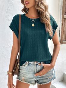 INAWLY Solid Batwing Sleeve Tee - Dark Green - View 1