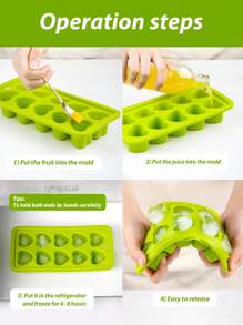 1pc Silicone Ice Cube Mold, Minimalist Solid Color Heart Shaped Ice Tray For Kitchen - Cadet Blue - View 8