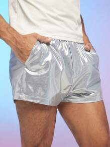 FeverCity Men Metallic Shorts - Silver - View 1