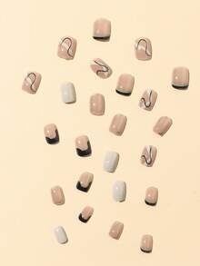 Nâng cấp diện mạo của bạn với Bộ móng tay giả có sọc vuông ngắn 24 chiếc - Nhiều màu - Xem 6