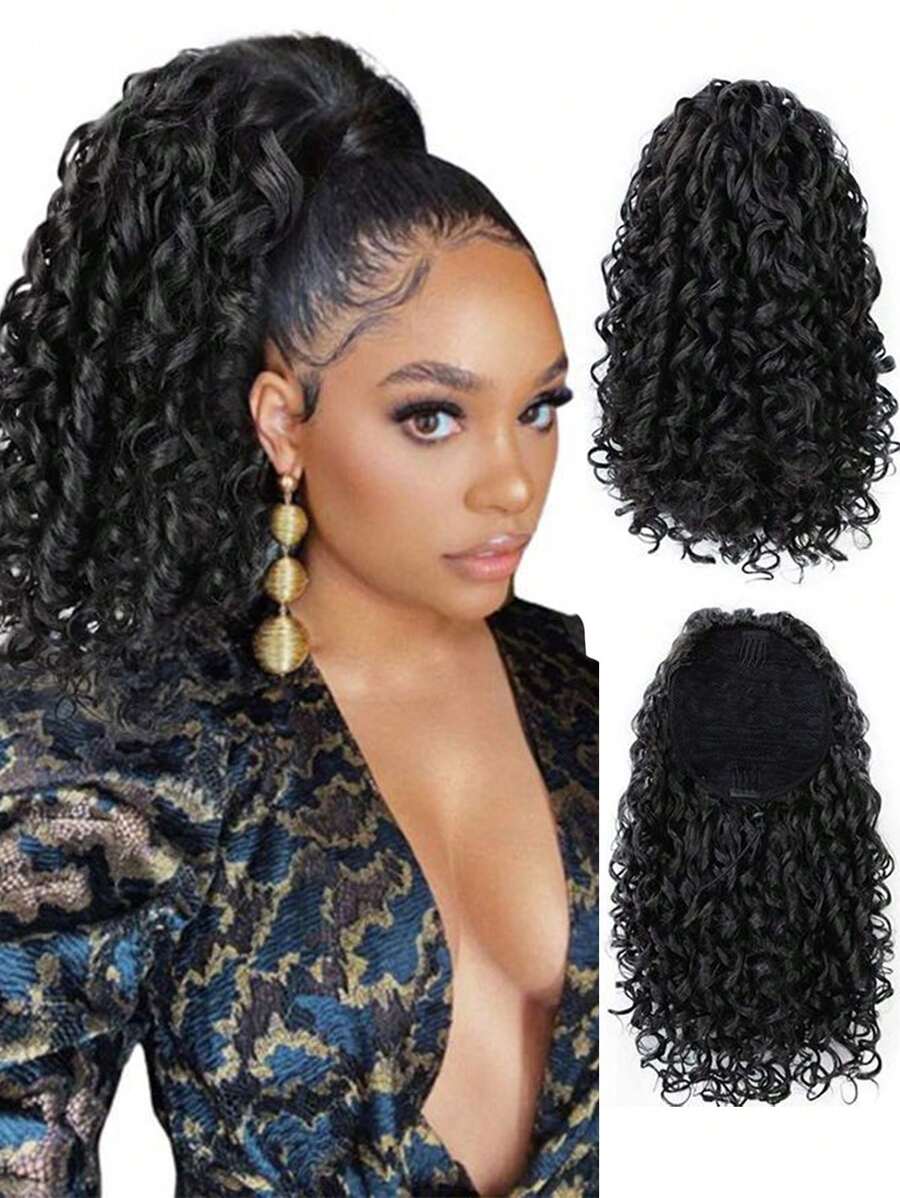 波浪狀卷馬尾爪夾在接髮 - 黑色 - 查看 1