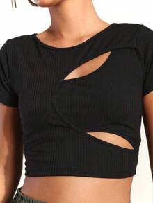 SHE(IN) BRASIL Cut Out Front Crop Tee - màu đen - Xem 4