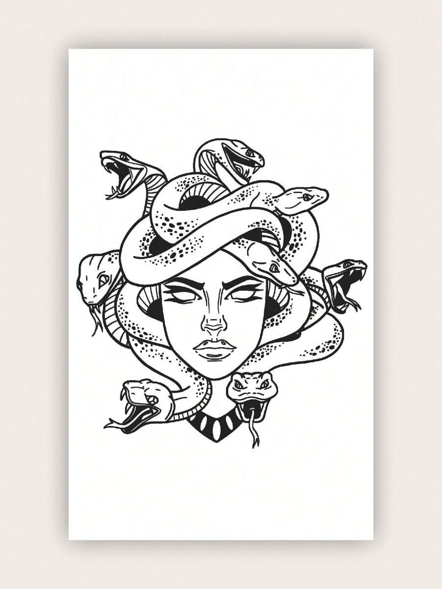 Single Medusa Snake Girl Personalized Tattoo Sticker - Black - View 1