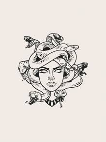 Single Medusa Snake Girl Personalized Tattoo Sticker - Black - View 2