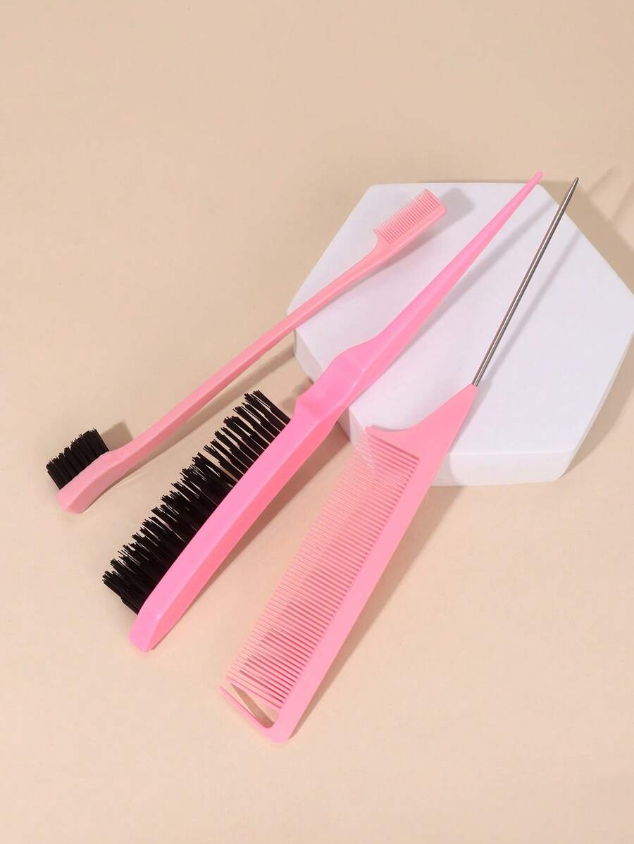 Styling Comb Set, 3Pcs Pink Blue Rat Tail Hair Comb Pointed Tail Comb Rat Tail Comb Edge Brush For Edges And Back Brush, Comb, Smooth Hair Hair Brush, Hair Brush, Comb, Hair Tools, Hair Products And Accessories For Barber Salon Beauty Travel Essentials,Back To School,Travel Holiday Essentials,Hair Accessories For Women,Brush,Hair Brushes,Edge Brush,Brush Hair,Hair Comb,Comb Hair,Detangling Brush,Ball Brush,Mini Hair Brush,Hair Brush Set,Wooden Comb,Hair Brush, Brush, Comb, Slick Back Brush, Hairbrush, Edge Brush, Brush Hair, Hair Comb, Hair Brush Set, Comb Hair, Mini Hair Brush, Detangling Brush, Hair Brushes, Hair Products, Hair Tools, Hair Stuff, Hair Care, Curly Hair Brush, Barber, Barber Accessories, Hairdressing Equipment,Travel Essentials,Hairstyle,Hairdressing - Pink - View 1