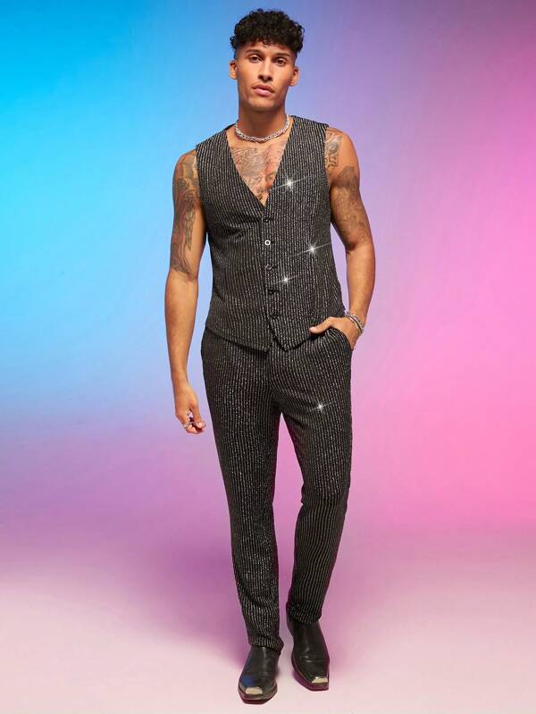 Manfinity Fever City Men Glitter Waistcoat & Pants Set SHEIN USA