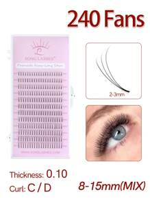 SONG LASHES預製扇型長莖睫毛延長美妝工具個別睫毛240扇0.07 0.10mm - 黑色 - 查看 3