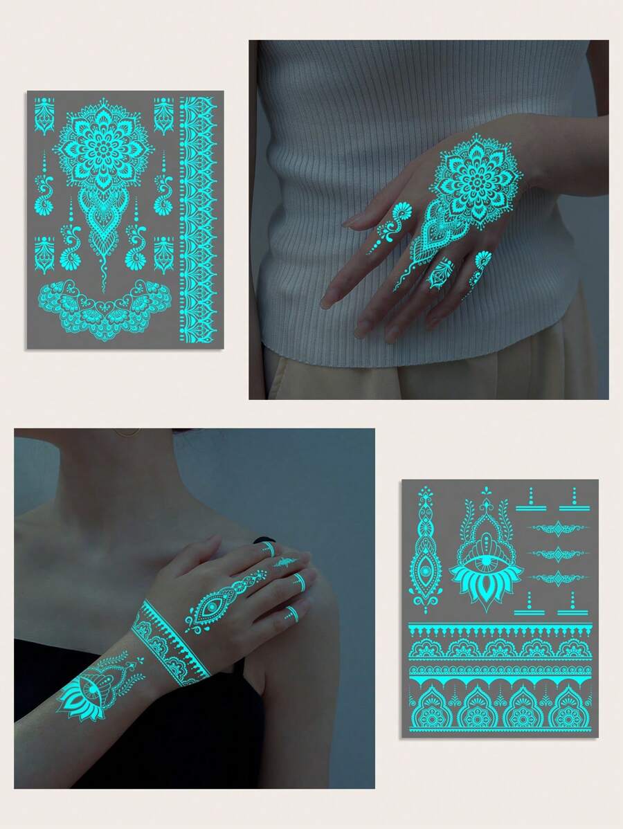 Set De 13 Tatuajes Temporales De Halloween Que Brillan En La Oscuridad – Calaveras, Calabazas Y Fantasmas, Resistentes Al Agua