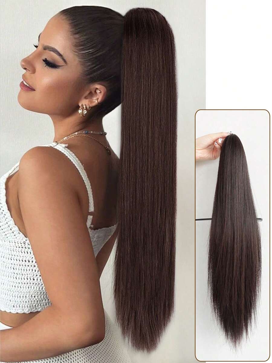 1入組直棕色20號合成馬尾辮接髮帶爪 - 棕色 - 查看 1