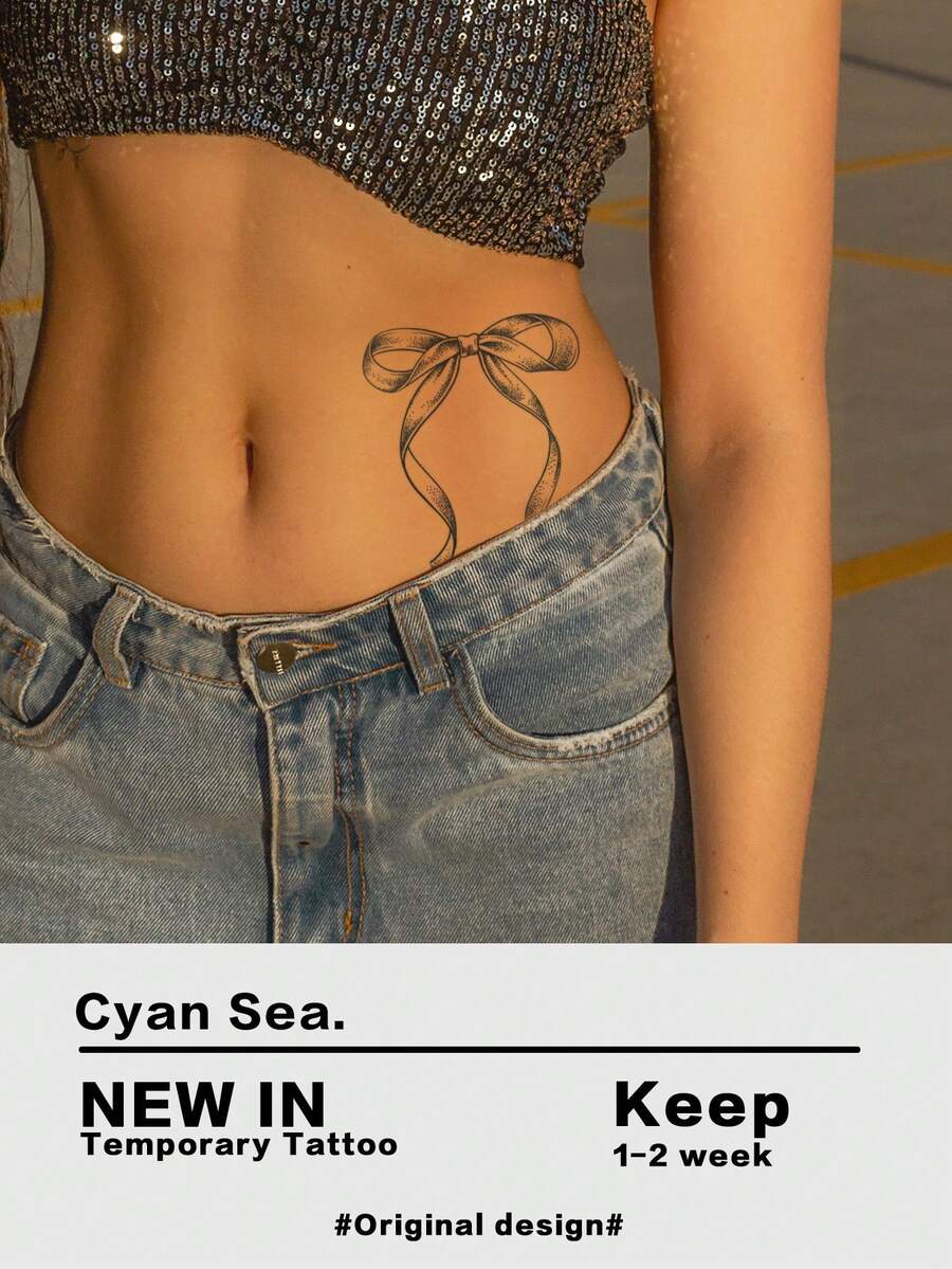 1 tấm Nhãn dán hình xăm nơ - màu đen - Xem 1