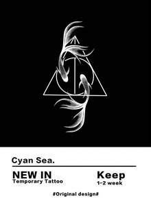 1 hoja Pegatina tatuaje con patrón de pez - Negro - Ver 2