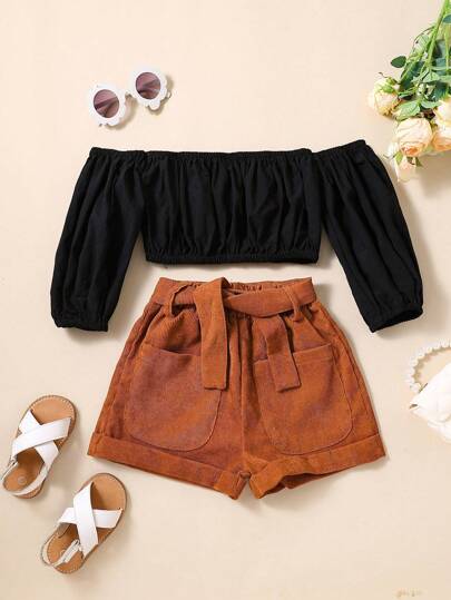女小童露肩上衣&燈芯絨短褲