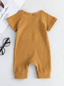 嬰兒彩虹樣式華夫格編織插肩袖T恤連體褲 - 棕色 - 查看 2