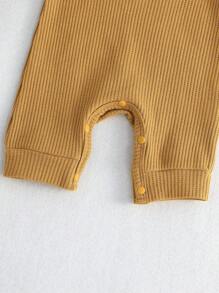 嬰兒彩虹樣式華夫格編織插肩袖T恤連體褲 - 棕色 - 查看 5