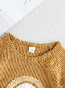 嬰兒彩虹樣式華夫格編織插肩袖T恤連體褲 - 棕色 - 查看 7