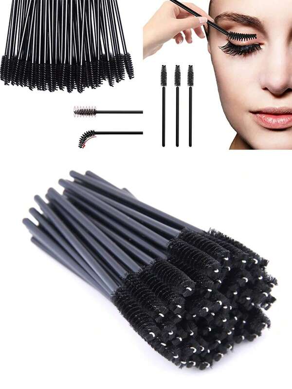 100Pcs Disposable Black Eyelash Brushes Mascara Wands Lash Eyebrow