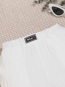 SHEIN 男童休閒舒服時尚簡約風實際有皺紋質感紋理格紋短褲