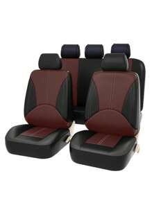 9pcs/set Universal 5-seater Car Seat Covers Pu Patchwork - Coffee Brown - View 2