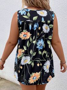SHEIN LUNE Áo hai dây Plus Size Hoa Tất cả trên in Boho - màu đen - Xem 2