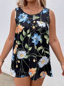 SHEIN LUNE Áo hai dây Plus Size Hoa Tất cả trên in Boho - màu đen - Xem 3