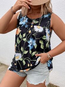 SHEIN LUNE Áo hai dây Plus Size Hoa Tất cả trên in Boho - màu đen - Xem 5