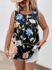 SHEIN LUNE Áo hai dây Plus Size Hoa Tất cả trên in Boho - màu đen - Xem 6