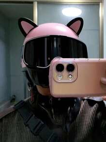 2pcs Black Car Interior Sticker, Motorcycle & Electric Vehicle Helmet Decorative Cat Ear Accessory Universal Fit - Black - View 2