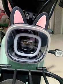 2pcs Black Car Interior Sticker, Motorcycle & Electric Vehicle Helmet Decorative Cat Ear Accessory Universal Fit - Black - View 3