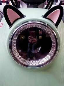 2pcs Black Car Interior Sticker, Motorcycle & Electric Vehicle Helmet Decorative Cat Ear Accessory Universal Fit - Black - View 6