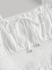 SHEIN MOD Square Neck Puff Sleeve Ruched Bust Ruffle Hem Dress - White - View 3