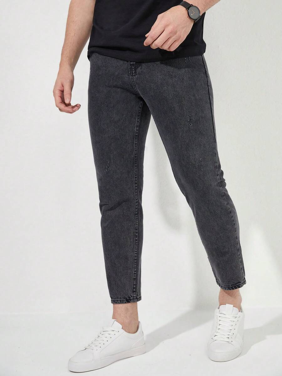 RueChic Men Solid Cropped Skinny Jeans - Black - View 1