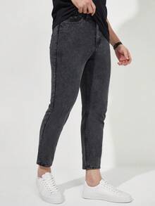 RueChic Men Solid Cropped Skinny Jeans - Black - View 3