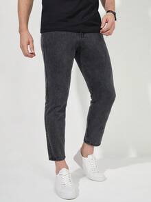 RueChic Men Solid Cropped Skinny Jeans - Black - View 4