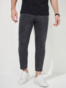 RueChic Men Solid Cropped Skinny Jeans - Black - View 5