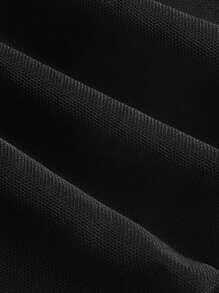 SHEIN MOD Áo thun nữ Tương phản Mesh Xù cắt Xù nhỏ màu trơn Giải trí - màu đen - Xem 6