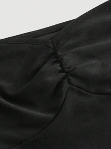 SHEIN MOD Áo thun nữ Tương phản Mesh Xù cắt Xù nhỏ màu trơn Giải trí - màu đen - Xem 7