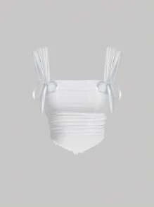 SHEIN MOD Top de tirantes con diseño de nudo fruncido - Blanco - Ver 1