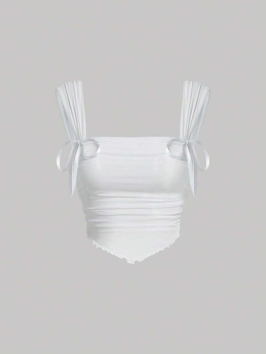 SHEIN MOD Top de tirantes con diseño de nudo fruncido - Blanco - Ver 1
