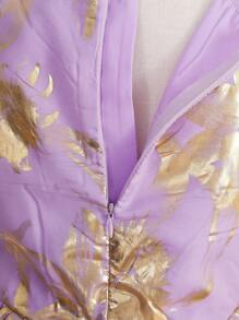 SHEIN 女大童燙金花朵印花派對禮服 - 紫色 - 查看 7