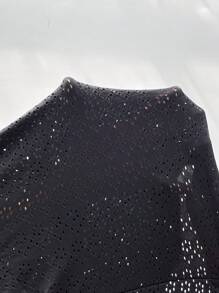 SHEIN Holidaya Plus Contrast Crochet Panel Butterfly Sleeve Blouse - Black - View 7