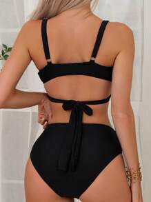 圍裹後打結比基尼泳裝 - 黑色 - 查看 2