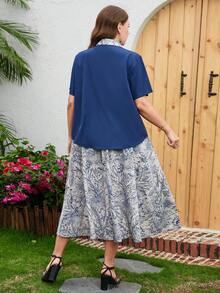 Mulvari Plus Tropical Print Knot Hem Blouse & Skirt - Multicolor - View 2