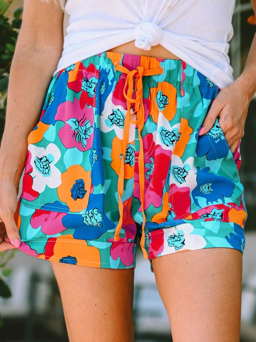 Shorts con stampa floreale con nodo frontale
