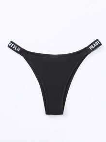 Letter Tape Waist Thong - Black - View 2