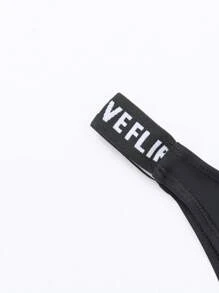 Letter Tape Waist Thong - Black - View 4
