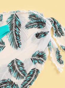 Swim Vcay Summer Beach Feather Print Triangle Bikini Set With Beach Skirt