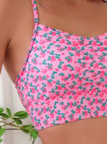 SHEIN Swim Bañador bikini con estampado floral con cordón lateral - Rosa - Ver 5