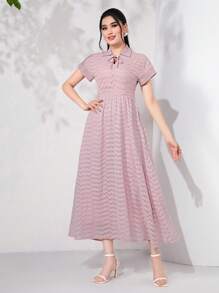 Modelyn Tie Neck Batwing Sleeve Dress - Dusty Pink - View 4